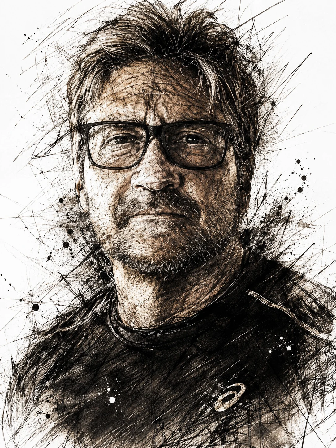 Retrato artístico de Isaac Guajardo en tinta y sepia